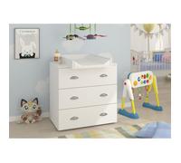 Commode à langer bébé enfant Blanc Table à langer + Matelas à langer amovible 80x71,8x90cm- 3 Tiroirs MIA
