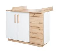 Commode À Langer Bébé Roba Lion - Hauteur À Langer Ménageant Le Dos - Blanc / Décor Bois Blanc