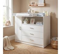 Commode à Langer pour bébé en Bois avec Plan à Langer, 3 tiroirs, 1 Porte, Hauteur 100 cm, Coloris Blanc, Dimensions 113x100 cm