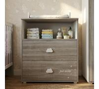 Baby Price – Commode à langer Smile – 2 tiroirs, 1 niche, plan à langer inclus – Chêne Silex