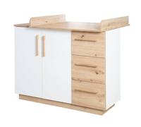 Commode À Langer Évolutive 2 Portes Et 3 Tiroirs Lion Blanc / Chêne Artisan TU