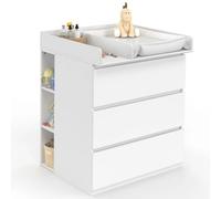 IDMarket – Commode à langer évolutive Ambre Blanc 3 tiroirs + table à langer, 2 étagères amovibles