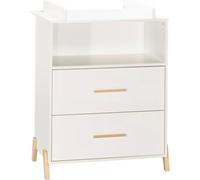Commode à Langer Joy Naturel Babyprice, 2 Tiroirs, 1 Niche, Blanc, Pieds en Bois Naturel, Jusqu'à 11 kg