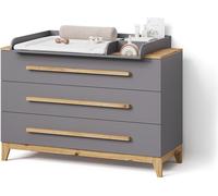 Commode à langer Livinity Mailo Gris/Artisan XL avec 3 tiroirs, Model 59778