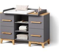Commode à langer Livinity Mailo Gris/Artisan XL avec 4 tiroirs, Model 59772