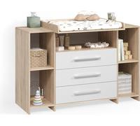 Commode à langer Livinity Torino Blanc/Sonoma XL avec tiroirs, Model 58927