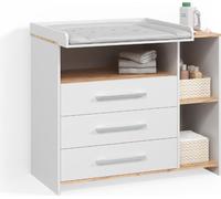 Commode à langer Livinity Torino Chêne blanc/force de l'or avec 3 tiroirs, Model 58765