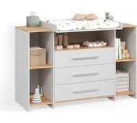 Commode à langer Livinity Torino Chêne blanc/force de l'or avec 3 tiroirs, Model 58767