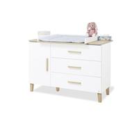 Commode à langer Pinolino "Lumi", extra-large,Reproduction : unie, blanche et chêne avec structure en bois massif
