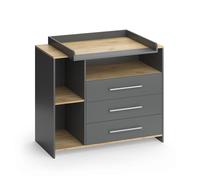 Commode à langer Vicco Oskar Anthracite/chêne doré 113x93cm avec 3 tiroirs, Model 55592
