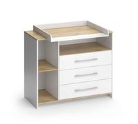 Commode à langer Vicco Oskar Chêne blanc/force de l'or 113x93cm avec 3 tiroirs, Model 55591