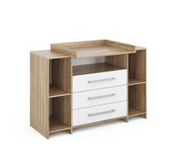Commode à langer Vicco Oskar Blanc/Sonoma 143x100cm XL avec tiroirs, Model 40347