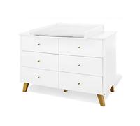 Pinolino Commode à Langer 'Pan' Extra Large,laquée Blanc en chêne Massif, L 140 x P 78 x H 101 cm, Matelas à Langer Amovible, Matelas à Langer au Choix à Gauche, au Milieu ou à Droite