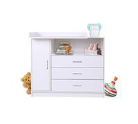 Commode à Langer pour bébé en Bois avec Plan à Langer, 3 tiroirs, 1 Porte, Hauteur 100 cm, Coloris Blanc, Dimensions 113x100 cm
