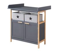 Commode À Langer Roba - Berlin - 2 Portes + 2 Boîtes De Rangement En Tissu - Meuble À Langer Évolutif - Anthracite - Bambou Gris