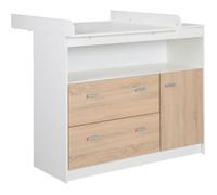 Commode à Langer ROBA Gabriella - 2 Tiroirs, 1 Porte, 1 Compartiment Ouvert - Blanc et Aspect Bois Chêne Sonoma