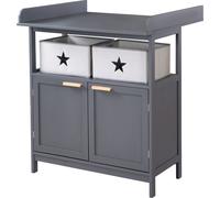 Commode à langer roba Hamburg avec plan à langer amovible - Table à langer avec portes et bacs en tissu - Poignées en bois de bambou - Anthracite