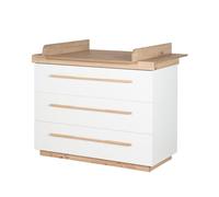 Commode à Langer Évolutive ROBA - Lumo - 3 Tiroirs à Fermeture Douce - Blanc - Chêne Artisan