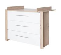 Table à langer roba Malo avec matelas à langer amovible - Table à langer avec 3 tiroirs et poignées métalliques - Bois blanc /Reproduction chêne Artisan