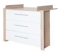 Table à langer roba Malo avec matelas à langer amovible - Table à langer avec 3 tiroirs et poignées métalliques - Bois blanc /Reproduction chêne Artisan