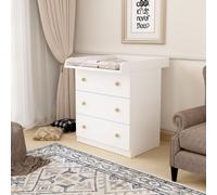 Commode à langer Shefa Kids 830 blanche, avec table à langer rabattable et espace de rangement pour chambre de bébé, commode pour bébé Basic Line