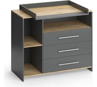 Commode à langer Vicco Oskar Anthracite/chêne doré 113x93cm avec 3 tiroirs, Model 55592