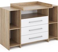 Commode à langer Vicco Oskar Blanc/Sonoma 143x100cm XL avec tiroirs, Model 40347