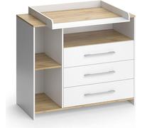 Commode à langer Vicco Oskar Chêne blanc/force de l'or 113x93cm avec 3 tiroirs, Model 55591
