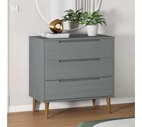 Commode à tiroirs en bois massif de pin gris 80 x 40 x 80 cm 3 tiroirs | Style scandinave, peinture UV, plateau supérieur stable, avec support mural, instructions de montage incluses (français non