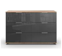 Commode à tiroirs, meuble de rangement coloris Imitation chêne poutre, gris, graphite - Longueur 130 x Hauteur 83 x Profondeur 41 cm - -