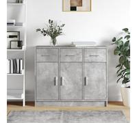Commode à trois tiroirs et deux portes, de couleur gris béton, avec une structure robuste en MDF, dimensions : 91 x 28 x 75 cm