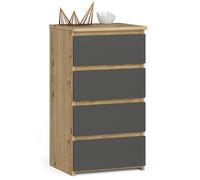 Commode AKORD CL4 Chêne Artisan 40 cm 4 tiroirs façade Gris Graphite 40x35x74 cm