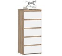 Commode AKORD CL5 Chêne Sonoma 40 cm 5 tiroirs façade Blanche 40x35x92 cm