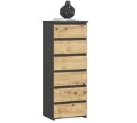 AKORD | Commode | Tiroirs | Tiroirs roulants | Fonctionnel | Idéal en Set | Robuste | Design Universel | Graphite Gris/Chêne Artisan
