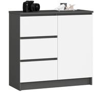 Commode AKORD JERRY Gris Graphite 80 cm 1 porte 3 tiroirs façade Blanche 2 étagères 80x35x77 cm