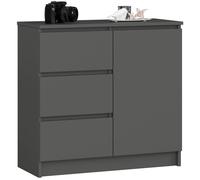 Commode AKORD JERRY Gris Graphite 80 cm 1 porte 3 tiroirs façade Gris Graphite 2 étagères 80x35x77 cm