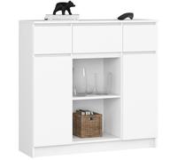 Commode AKORD K100 Blanche 101 cm 2 portes 3 tiroirs façade Blanche 6 étagères 101x35x98 cm