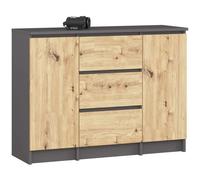 Commode AKORD K100 Gris Graphite 101 cm 2 portes 3 tiroirs façade Chêne Artisan 4 étagères 101x35x76 cm