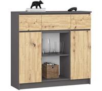 Commode AKORD K100 Gris Graphite 101 cm 2 portes 3 tiroirs façade Chêne Artisan 6 étagères 101x35x98 cm