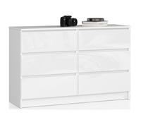 Commode AKORD K120 Blanc 120 cm 6 tiroirs façade Blanche Brillante 120x40x77 cm