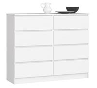 Commode AKORD K120 Blanche 120 cm 8 tiroirs façade Blanche 120x40x99 cm