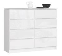 Commode AKORD K120 Blanche 120 cm 8 tiroirs façade Blanche Brillante 120x40x99 cm