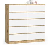 Commode AKORD K120 Chêne Artisan 120 cm 10 tiroirs façade Blanche 120x40x121 cm
