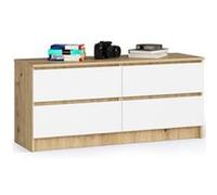 Commode AKORD K120 Chêne Artisan 120 cm 4 tiroirs façade Blanche 120x40x55 cm Chêne Artisan / Blanc G