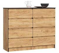 AKORD Commode K-120 avec 8 Tiroirs | Commode Classique pour La Chambre, Salon | Meuble de Rangement | L120 x H99 x P40 cm, Poids 65 kg | Chêne d'artisanat