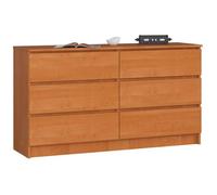AKORD Commode K-140 avec 6 Tiroirs | Commode Classique pour La Chambre, Salon | Meuble de Rangement | L138 x H77 x P40 cm, Poids 51 kg | Aulne