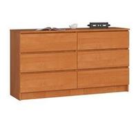 AKORD Commode K-140 avec 6 Tiroirs | Commode Classique pour La Chambre, Salon | Meuble de Rangement | L138 x H77 x P40 cm, Poids 51 kg | Aulne