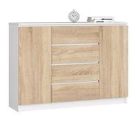Akord Commode 2 portes 4 tiroirs - Blanc chêne sonoma