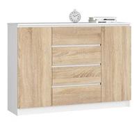 Akord Commode 2 portes 4 tiroirs - Blanc chêne sonoma
