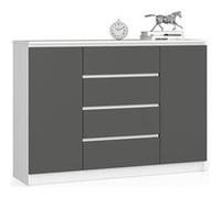 AKORD Commode K 140 cm 4 Tiroirs et 2 Portes pour Le Salon| Chambre | Bureau Salon Design Moderne Fonctionnel Panneau Stratifié | Couleur Blanc/Gris Graphite